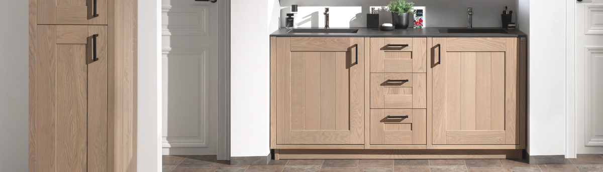 Massief houten badkamerkast, wastafelkast en spiegelkast Squadra